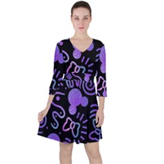 Multicolor Disney , Corazones, Mouse Quarter Sleeve Ruffle Waist Dress by nateshop