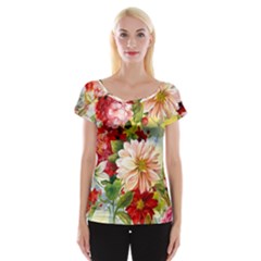 Painted Flowers Texture, Floral Background Cap Sleeve Top by nateshop