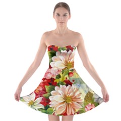 Painted Flowers Texture, Floral Background Strapless Bra Top Dress by nateshop