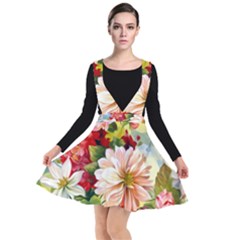 Painted Flowers Texture, Floral Background Plunge Pinafore Dress by nateshop