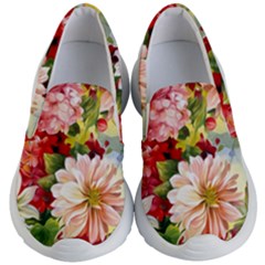 Painted Flowers Texture, Floral Background Kids Lightweight Slip Ons by nateshop