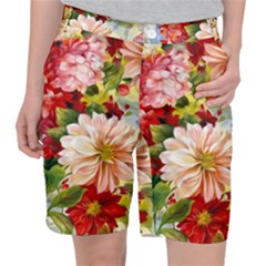 Painted Flowers Texture, Floral Background Women s Pocket Shorts by nateshop