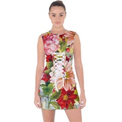 Painted Flowers Texture, Floral Background Lace Up Front Bodycon Dress