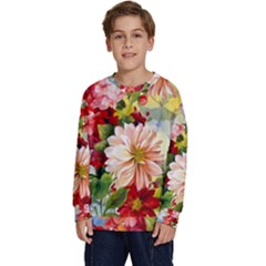 Painted Flowers Texture, Floral Background Kids  Crewneck Sweatshirt