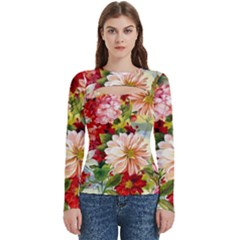 Painted Flowers Texture, Floral Background Women s Cut Out Long Sleeve T-shirt by nateshop