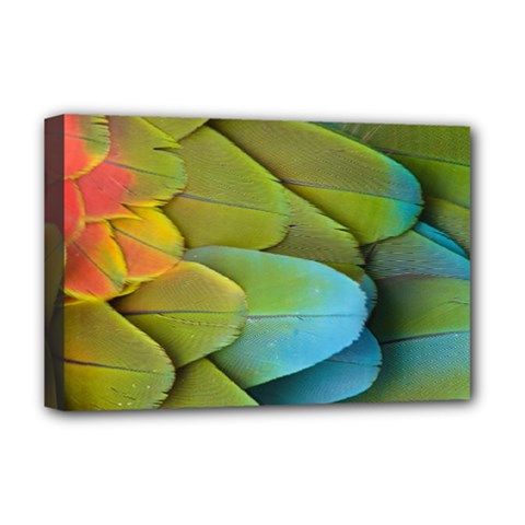 Parrot Feathers Texture Feathers Backgrounds Deluxe Canvas 18  X 12  (stretched) by nateshop