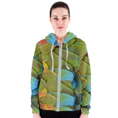 Parrot Feathers Texture Feathers Backgrounds Women s Zipper Hoodie by nateshop