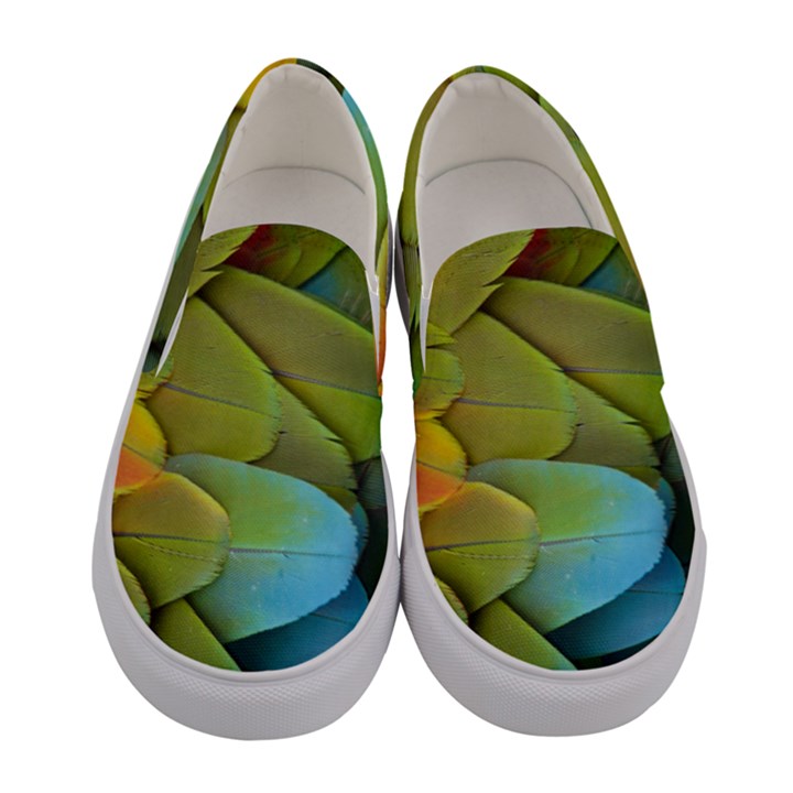 Parrot Feathers Texture Feathers Backgrounds Women s Canvas Slip Ons