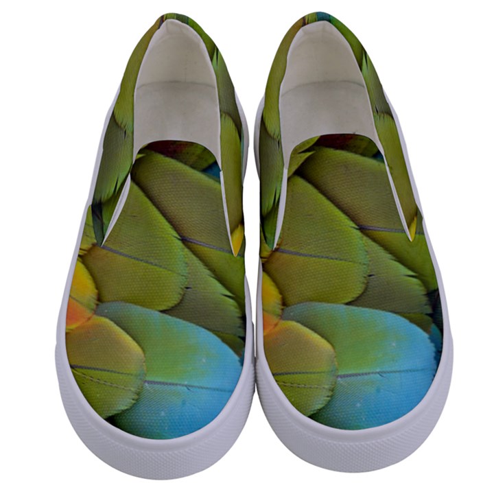 Parrot Feathers Texture Feathers Backgrounds Kids  Canvas Slip Ons