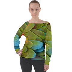 Parrot Feathers Texture Feathers Backgrounds Off Shoulder Long Sleeve Velour Top by nateshop