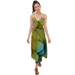 Parrot Feathers Texture Feathers Backgrounds Halter Tie Back Dress  by nateshop