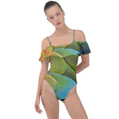 Parrot Feathers Texture Feathers Backgrounds Frill Detail One Piece Swimsuit by nateshop