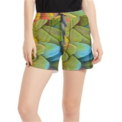 Parrot Feathers Texture Feathers Backgrounds Women s Runner Shorts by nateshop