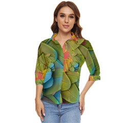 Parrot Feathers Texture Feathers Backgrounds Women s Quarter Sleeve Pocket Shirt