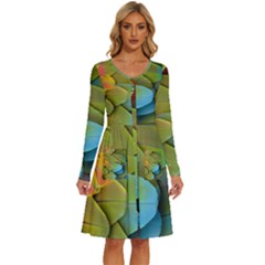 Parrot Feathers Texture Feathers Backgrounds Long Sleeve Dress With Pocket by nateshop