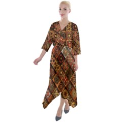 Pattern, Abstract, Texture, Mandala Quarter Sleeve Wrap Front Maxi Dress