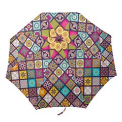 Pattern, Colorful, Floral, Patter, Texture, Tiles Folding Umbrellas by nateshop