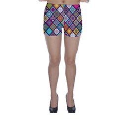 Pattern, Colorful, Floral, Patter, Texture, Tiles Skinny Shorts