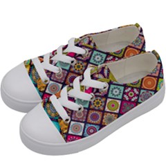 Pattern, Colorful, Floral, Patter, Texture, Tiles Kids  Low Top Canvas Sneakers by nateshop