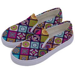 Pattern, Colorful, Floral, Patter, Texture, Tiles Kids  Canvas Slip Ons by nateshop