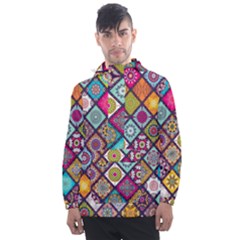 Pattern, Colorful, Floral, Patter, Texture, Tiles Men s Front Pocket Pullover Windbreaker by nateshop