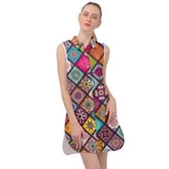 Pattern, Colorful, Floral, Patter, Texture, Tiles Sleeveless Shirt Dress by nateshop