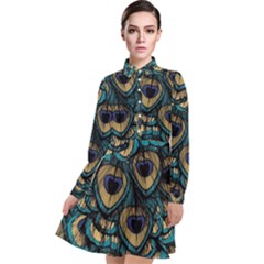 Peacock Feathers, Bird, Spirituality, Symbol, Spiritual, Long Sleeve Chiffon Shirt Dress by nateshop