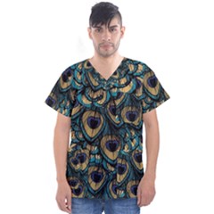 Peacock Feathers, Bird, Spirituality, Symbol, Spiritual, Men s V-neck Scrub Top