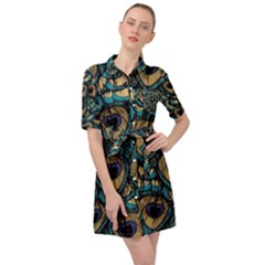 Peacock Feathers, Bird, Spirituality, Symbol, Spiritual, Belted Shirt Dress by nateshop