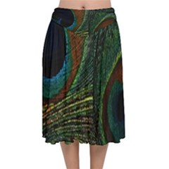 Peacock Feathers, Feathers, Peacock Nice Velvet Flared Midi Skirt by nateshop