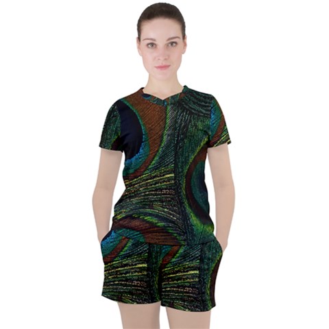 Peacock Feathers, Feathers, Peacock Nice Women s T-shirt And Shorts Set by nateshop