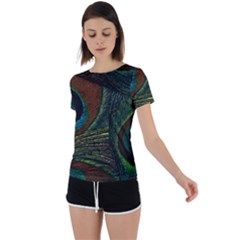 Peacock Feathers, Feathers, Peacock Nice Back Circle Cutout Sports T-shirt by nateshop