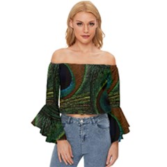 Peacock Feathers, Feathers, Peacock Nice Off Shoulder Flutter Bell Sleeve Top by nateshop