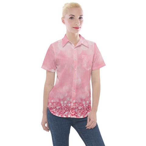 Pink Glitter Background Women s Short Sleeve Pocket Shirt by nateshop