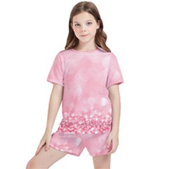 Pink Glitter Background Kids  T-shirt And Sports Shorts Set by nateshop