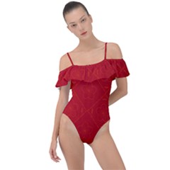 Red Chinese Background Chinese Patterns, Chinese Frill Detail One Piece Swimsuit by nateshop