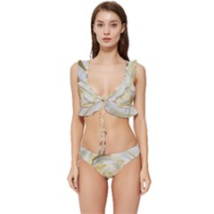 White Roses Flowers Plant Romance Blossom Bloom Nature Flora Petals Low Cut Ruffle Edge Bikini Set