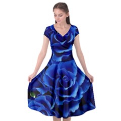 Blue Roses Flowers Plant Romance Blossom Bloom Nature Flora Petals Cap Sleeve Wrap Front Dress