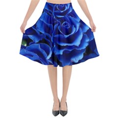 Blue Roses Flowers Plant Romance Blossom Bloom Nature Flora Petals Flared Midi Skirt by Proyonanggan