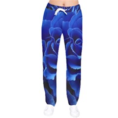 Blue Roses Flowers Plant Romance Blossom Bloom Nature Flora Petals Women Velvet Drawstring Pants