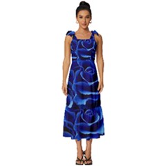 Blue Roses Flowers Plant Romance Blossom Bloom Nature Flora Petals Tie-strap Tiered Midi Chiffon Dress by Proyonanggan