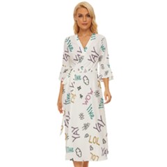 Doodle Pattern Midsummer Wrap Dress