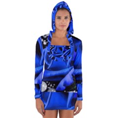 Blue Rose Bloom Blossom Long Sleeve Hooded T-shirt