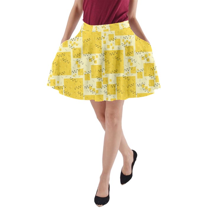 Party Confetti Yellow Squares A-Line Pocket Skirt