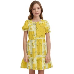 Party Confetti Yellow Squares Kids  Puff Sleeved Dress