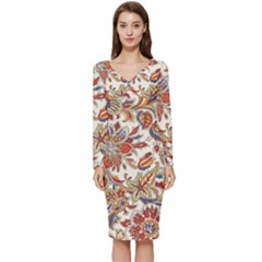 Retro Paisley Patterns, Floral Patterns, Background Long Sleeve V-neck Bodycon Dress  by nateshop