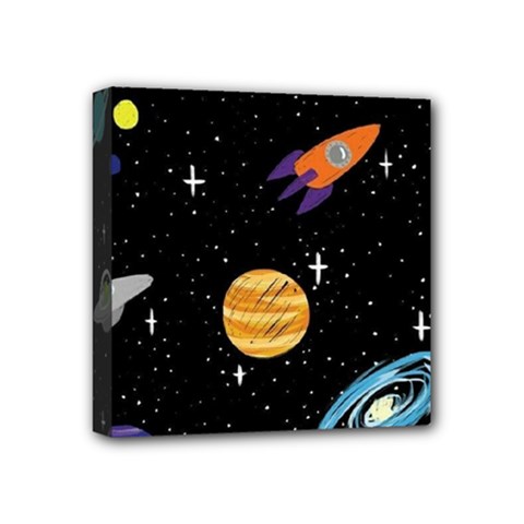 Space Cartoon, Planets, Rockets Mini Canvas 4  X 4  (stretched) by nateshop