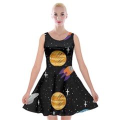 Space Cartoon, Planets, Rockets Velvet Skater Dress by nateshop