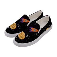 Space Cartoon, Planets, Rockets Women s Canvas Slip Ons by nateshop