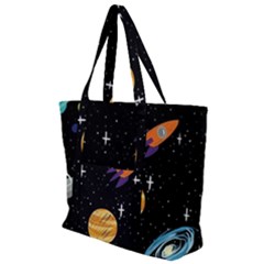 Space Cartoon, Planets, Rockets Zip Up Canvas Bag by nateshop